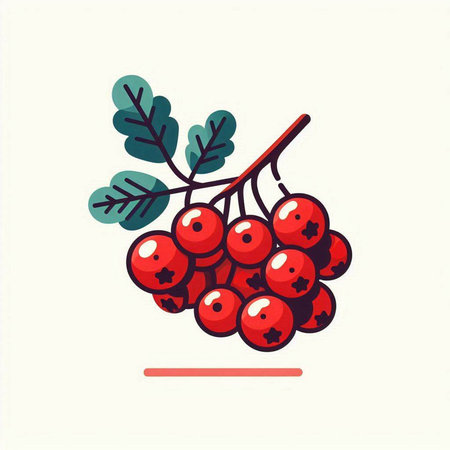 Rowan branch with berries and leaves. Vector illustration in flat style.のイラスト素材