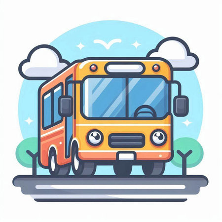 Bus on the road. Vector illustration in a flat style on a white background.のイラスト素材
