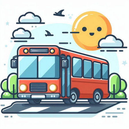 Vector illustration of school bus on the road in the flat style.のイラスト素材
