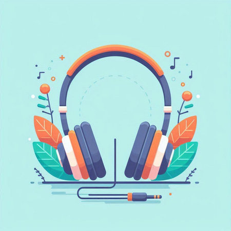 Modern flat design vector illustration concept of headphones. Music and entertainment.のイラスト素材