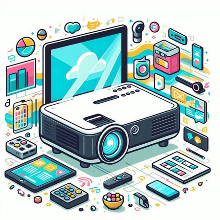 Projector on a white background. 3d isometric vector illustration.のイラスト素材