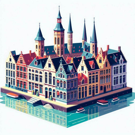 Cityscape of Amsterdam. Colorful vector illustration in retro style.のイラスト素材