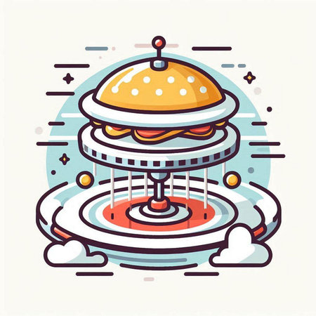 Vector illustration of fast food. Flat line art style design of hamburger and cheeseburger.のイラスト素材
