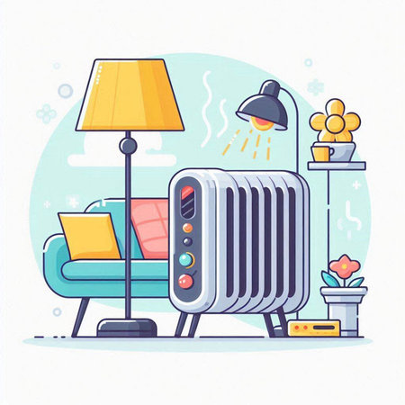 Illustration of home heating system. Flat design style vector illustration.のイラスト素材