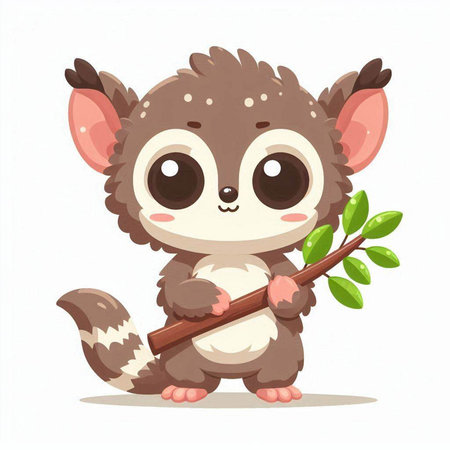 Cute cartoon baby koala holding a branch. Vector illustration.のイラスト素材