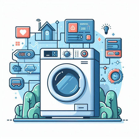 Laundry service concept. Washing machine. Vector illustration.のイラスト素材