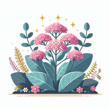 Flower vector illustration. Floral composition with pink flowers and leaves.のイラスト素材