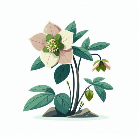 Flowering hellebore (Helleborus)のイラスト素材