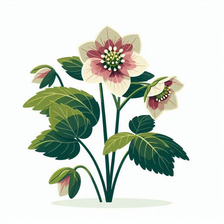Illustration of a hellebore flower on a white backgroundのイラスト素材