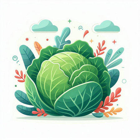 Cabbage with leaves. Vector illustration. Cabbage in cartoon style.のイラスト素材