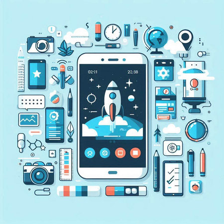 Modern flat design vector illustration concept of mobile app development and web development. Smartphone screen mockup.のイラスト素材