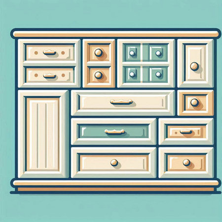 Cabinet with drawers in retro style. Vector illustration.のイラスト素材