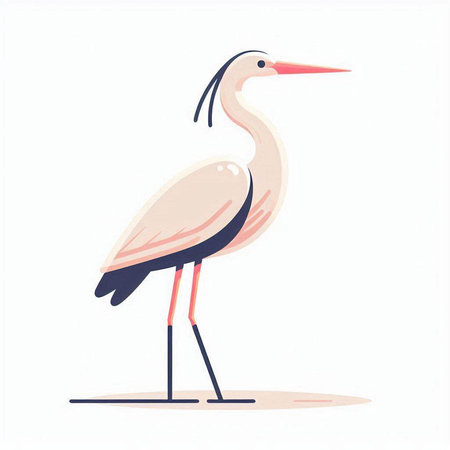 Cute stork on white background. Vector illustration in flat style.のイラスト素材