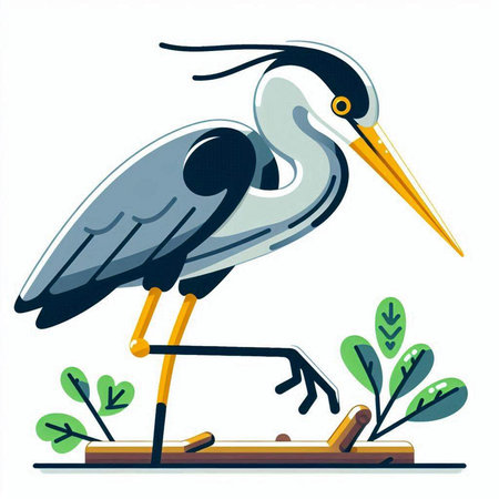 Vector illustration of a gray heron on a white background. Cartoon style.のイラスト素材