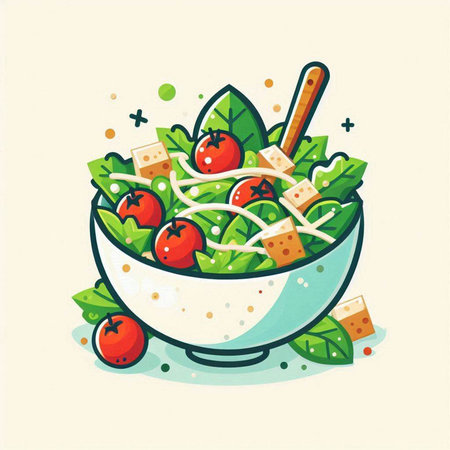 Vegetable salad in a bowl. Vector illustration in flat style.のイラスト素材