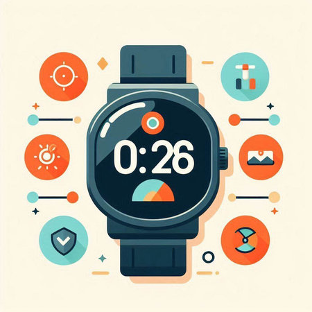 Smart watch. Vector illustration in flat design style. Smartwatch with icons.のイラスト素材