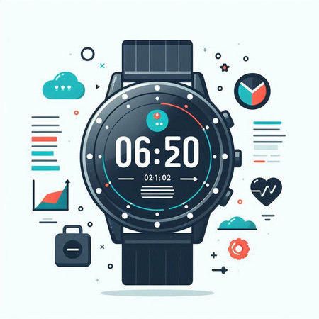Smart watch with a blue dial on a white background. Vector illustrationのイラスト素材