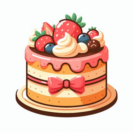 Cake with cream and berries. Vector illustration isolated on white background.のイラスト素材