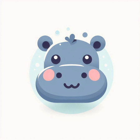 Cute hippopotamus cartoon character on white background. Vector illustration.のイラスト素材