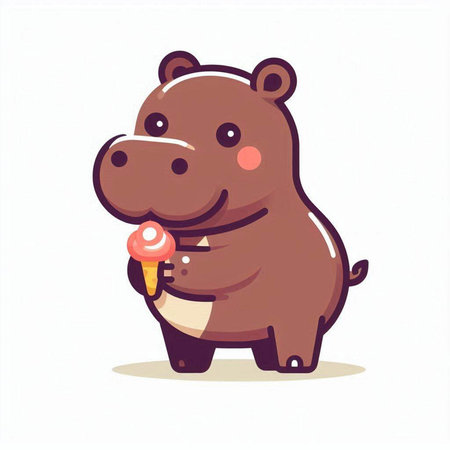 Cute hippo with ice cream. Vector illustration in cartoon styleのイラスト素材