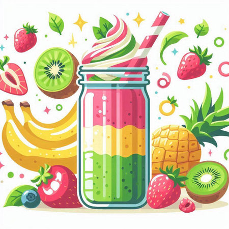 Fruit smoothie in a jar. Vector illustration on white background.のイラスト素材