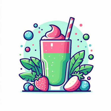 Strawberry smoothie. Hand drawn vector illustration in cartoon style.のイラスト素材