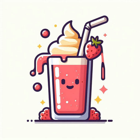 Strawberry smoothie with whipped cream. Vector illustration in cartoon styleのイラスト素材