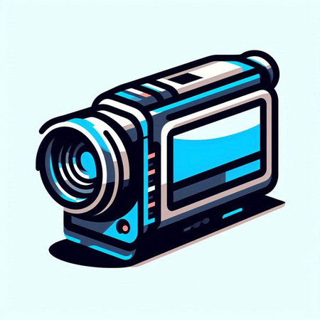 Vector illustration of a video camera. Isolated on blue background.のイラスト素材