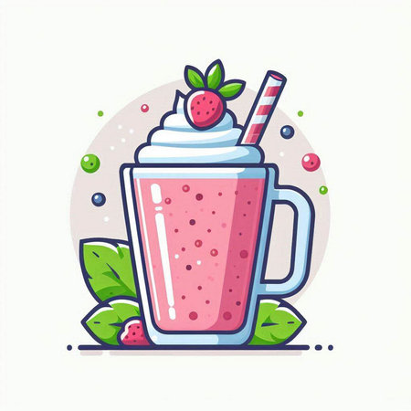 Strawberry milkshake in a glass, vector illustration.のイラスト素材