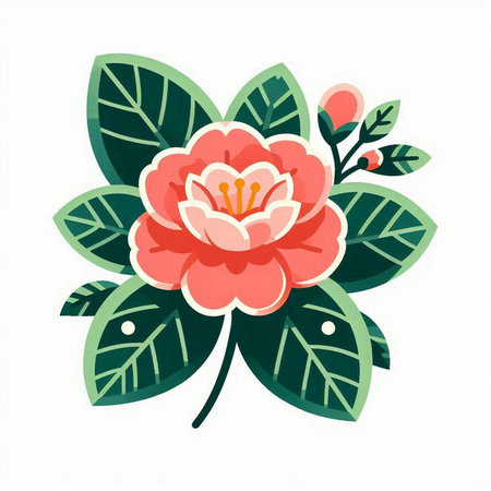 Camellia flower vector illustration, isolated on white background.のイラスト素材