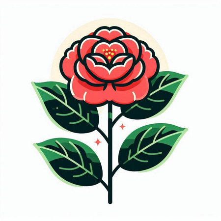 Illustration of a red rose with green leaves on a white backgroundのイラスト素材