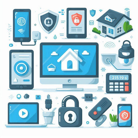 Internet security flat icons set. Vector illustration of computer, mobile phone, smart home, internet security elementsのイラスト素材