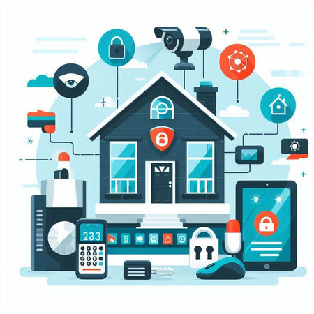 Smart home security concept. Vector illustration in flat design style. Smart home system.のイラスト素材
