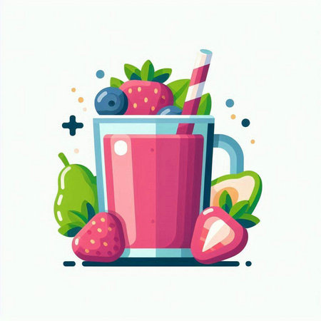 Strawberry smoothie in a glass. Vector flat illustration.のイラスト素材