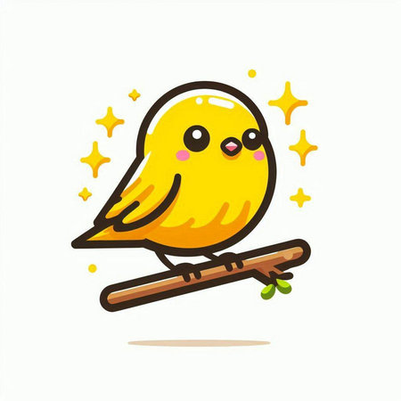 Cute yellow bird on a tree branch. Vector illustration isolated on white background.のイラスト素材