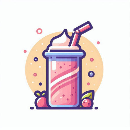 Strawberry smoothie in a glass with a straw. Vector illustration.のイラスト素材