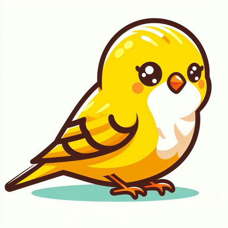 Cute little yellow bird isolated on white background. Vector illustration.のイラスト素材