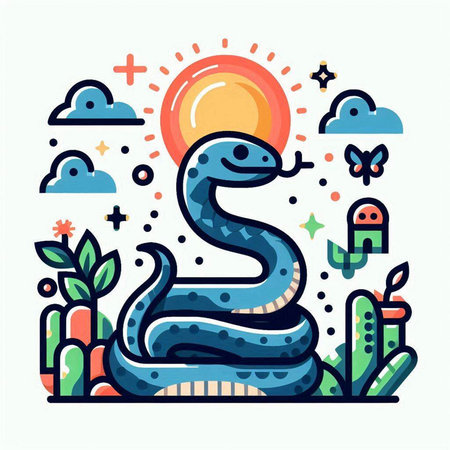 Vector illustration of snake in flat linear style. Vector illustration of snake.のイラスト素材