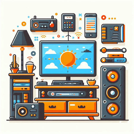 Home music and entertainment concept. Vector illustration in flat design style.のイラスト素材