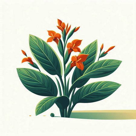 Illustration of a green plant with orange flowers and leaves on a white backgroundのイラスト素材