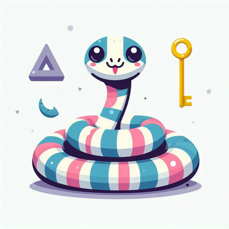 Cute snake with a key. Vector illustration in cartoon style.のイラスト素材