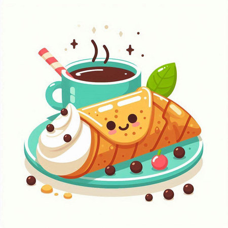 Cup of coffee with pancake. Vector illustration in cartoon style.のイラスト素材
