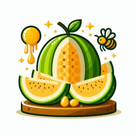 Melon on a white background. Cartoon style. Vector illustration.のイラスト素材