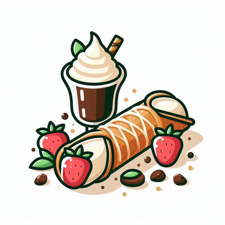 Strawberry milkshake with whipped cream and chocolate. Vector illustration.のイラスト素材