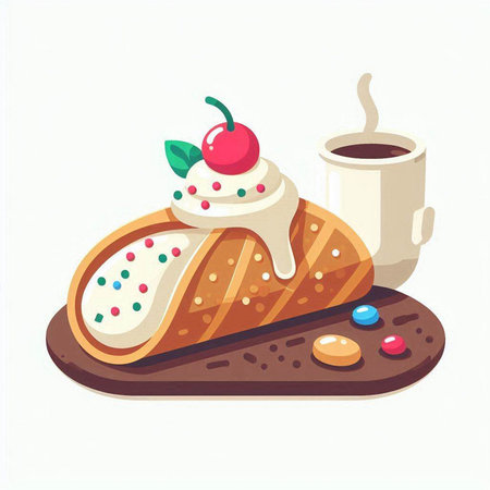 Coffee and cake. Vector illustration. Isolated on white background.のイラスト素材
