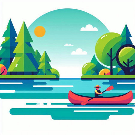 Vector illustration of a man kayaking on the river. Canoeing.のイラスト素材