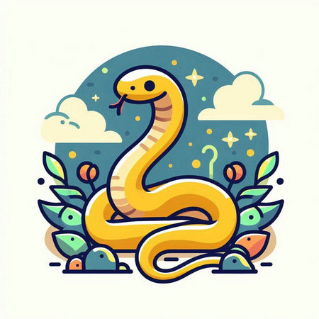Cute snake in flat style. Vector illustration for your design.のイラスト素材