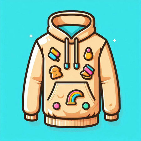 Rainbow hoodie vector illustration on blue background. Cute cartoon raincoat.のイラスト素材