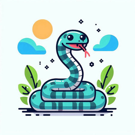 Cute cartoon snake in flat style. Vector illustration on white background.のイラスト素材