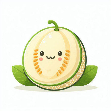 Cute cartoon melon character on white background. Vector illustration.のイラスト素材